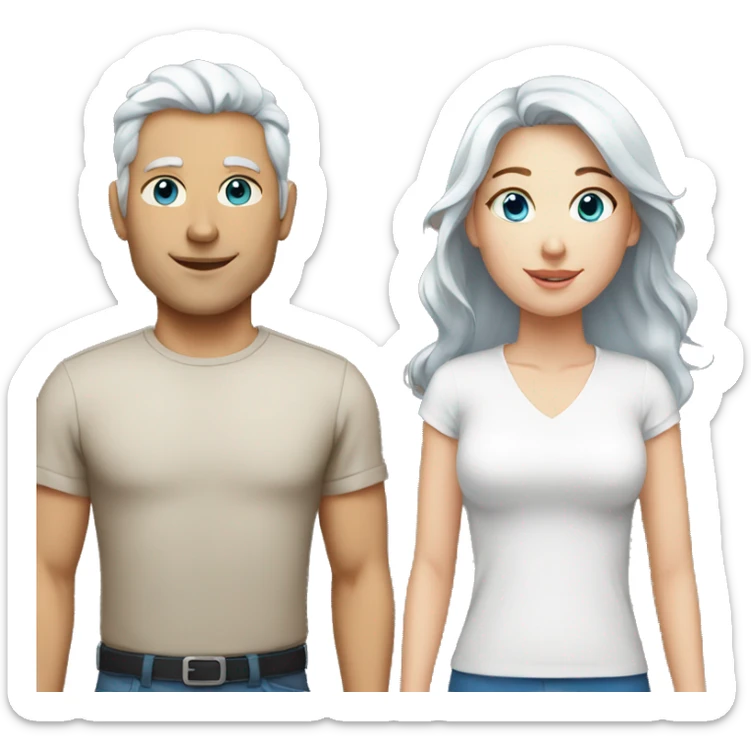 Woman with brown hair and man with white hair both with blue eyes sticker