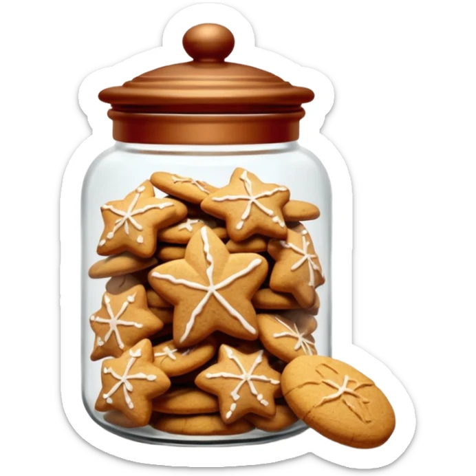 Realistic glass cookie jar with brown lid full of stars ginger cookies sticker