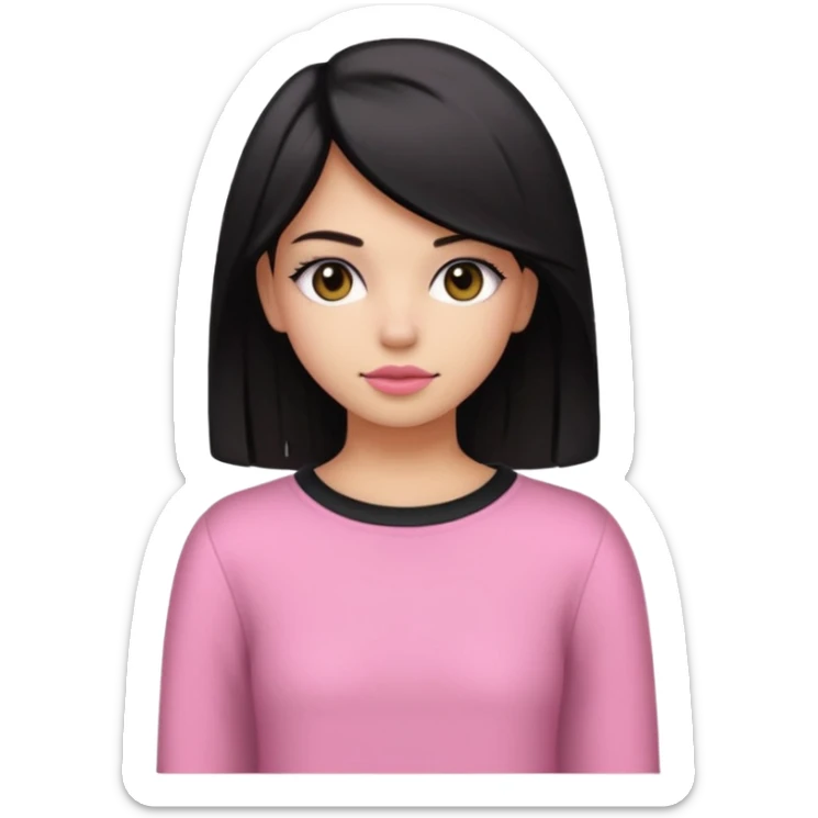 Un emoji de una. Chica linda adolescente vestido rosado pelo corto negro casi por los hombros besando a un chico lindo de pelo y ropa moderna sticker