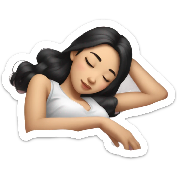 Coquette teenage cute asian black hair girl sleeping  sticker