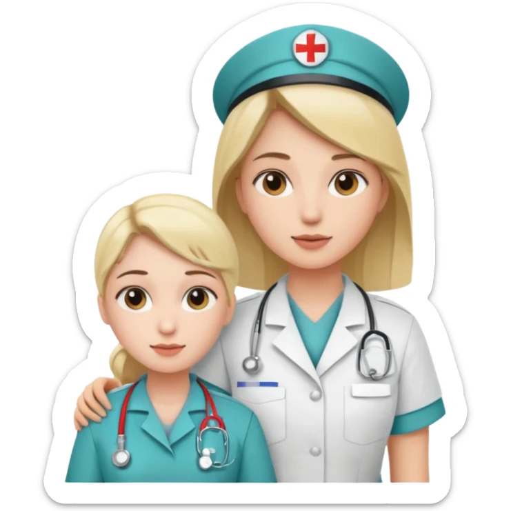 A young medic (woman) attending to a person at the local hospital sticker