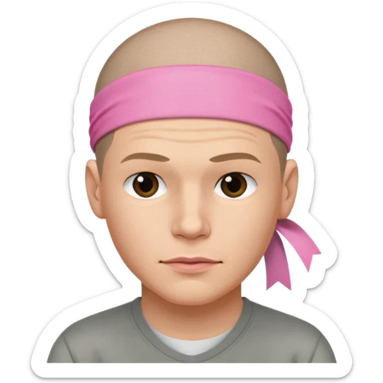 Micheal scofield looks to the side with his lips pursed with a pink ribbon on his head sticker