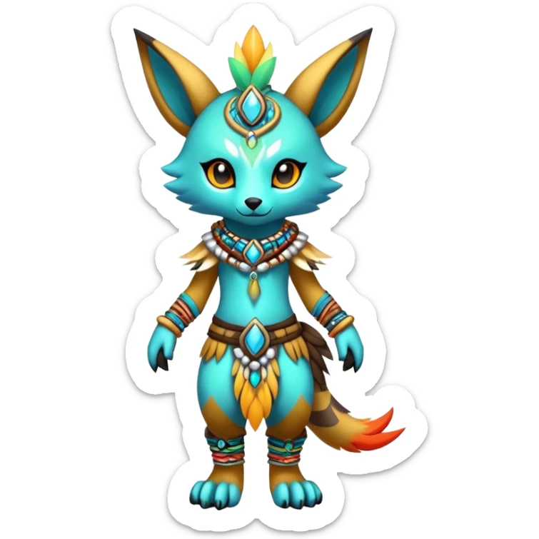 Anthro Sona Cool Edgy Cute Colorful Shy Shamanic Tribal Shiny Fakemon-Fantasy-Creature Full Body sticker