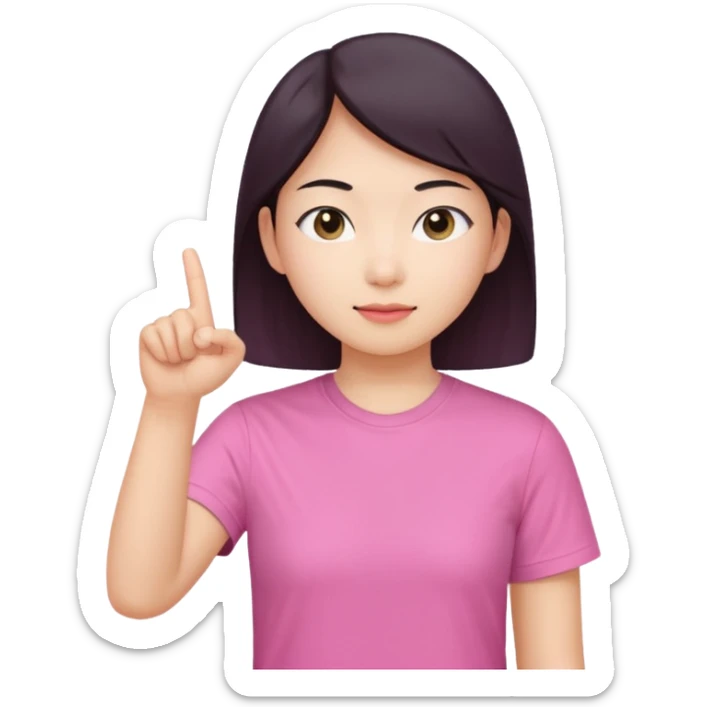 Draw a picture of a person corean pointing to themselves with their other hand raised if pink tshirt  sticker