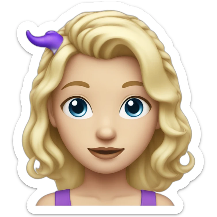 Blonde girl with blue eyes and violet horns sticker
