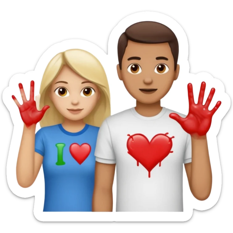 man has a shirt that says i love to finger paint and the womans shirt says am paint sticker