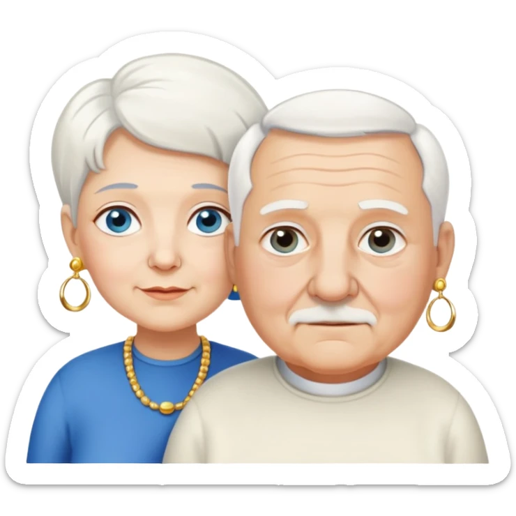 Una abuela italiana blanca con cabello corto blanco y aretes de oro, junto a su esposo de ojos azules abuelo de piel blanca italiano un poco gordo con pelo blanco corto  sticker