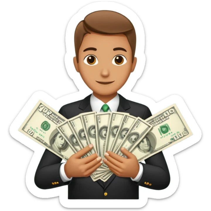 Add more cash flying around, bundles of US dollars, casino winnings vibe, lucky flight, jackpot feeling sticker