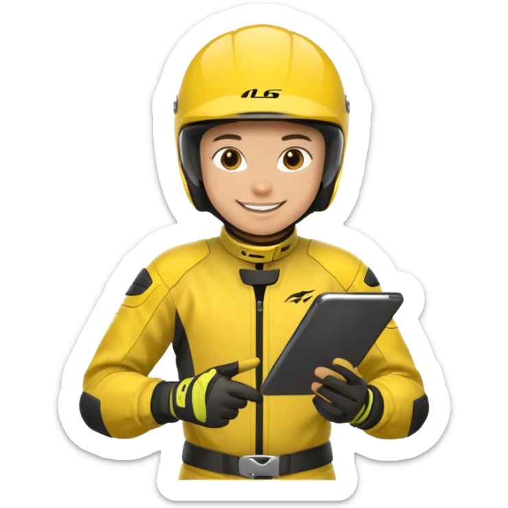 dirtbike rider in yellow gear signing autographs sticker