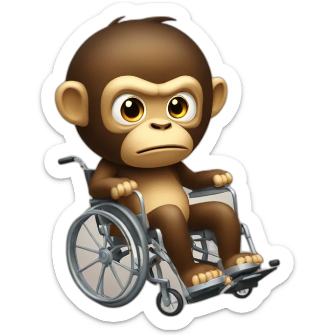 Very angry monke with small angry eyes cute rides golden wheelchair sticker