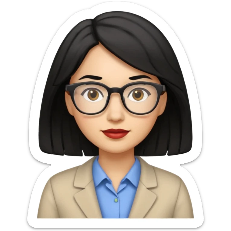 female teacher with semi-wavy black hair, light skin tone, wearing glasses sticker