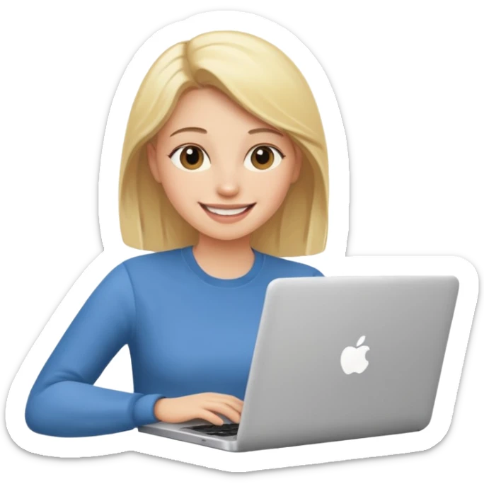 create an emoji of a woman working on her laptop. She is blond and young. sticker