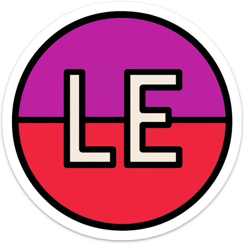 circle with colors of the flag of León Spain, black uppercase letters LE centered inside the circle, color icon style sticker