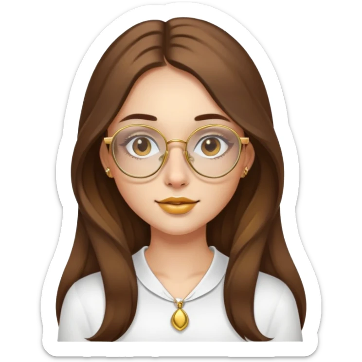 pretty girl with long brown hair, gold glasses and gold nose ring  sticker