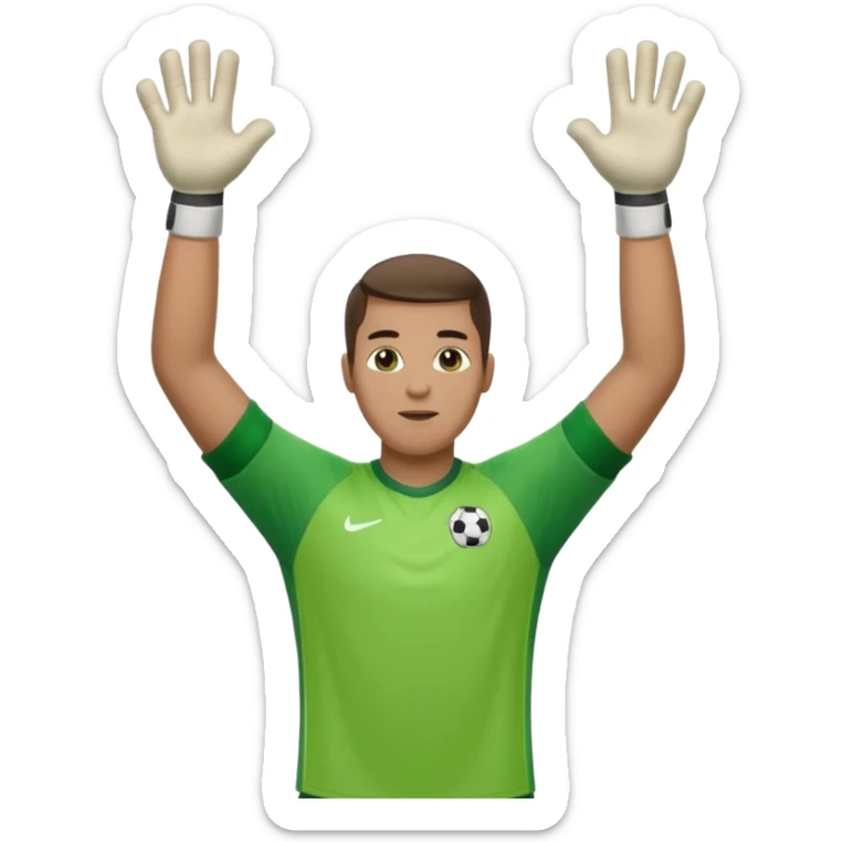 soccer goalkeeper wearing a green shirt, shorts, socks and football boots, with arms raised sticker