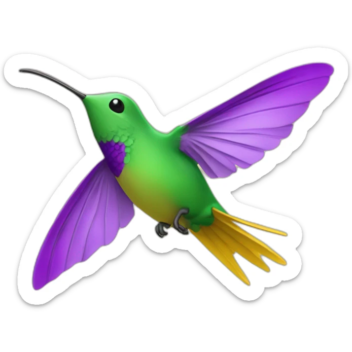 emoji de un colibrí de color verde y morado volando en un cielo color amarillo sticker