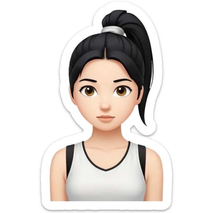 A girl with a high ponytail, a black hair tie, and a sleeveless white top sticker