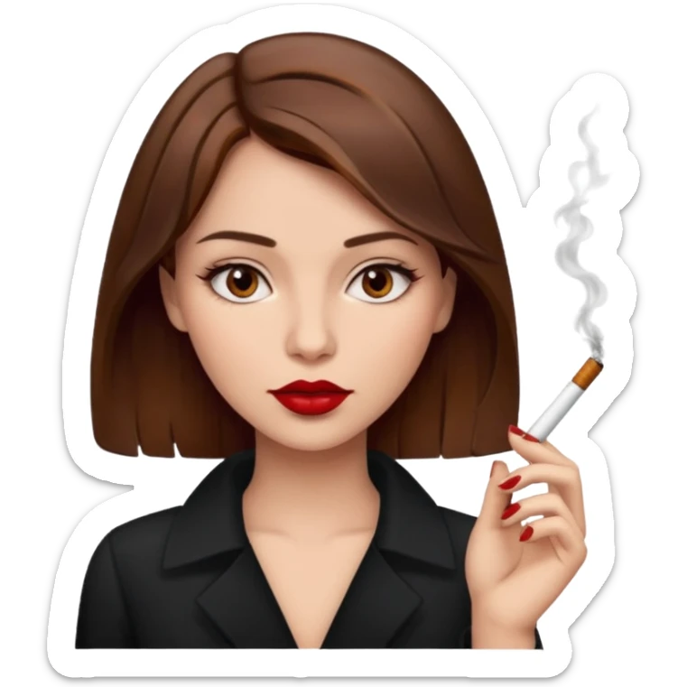 A brown hair brown eye baddie witg dark red lipstick holding cigarette  sticker