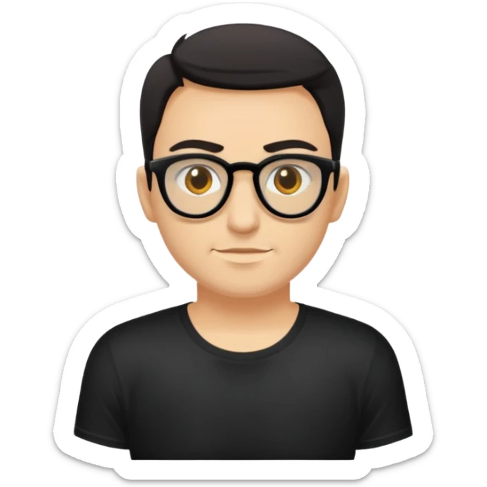 Ai emoji băiat, ochelari de soare, ochii căprui, păr șaten, piele cafeniu deschis și tricou negru  sticker