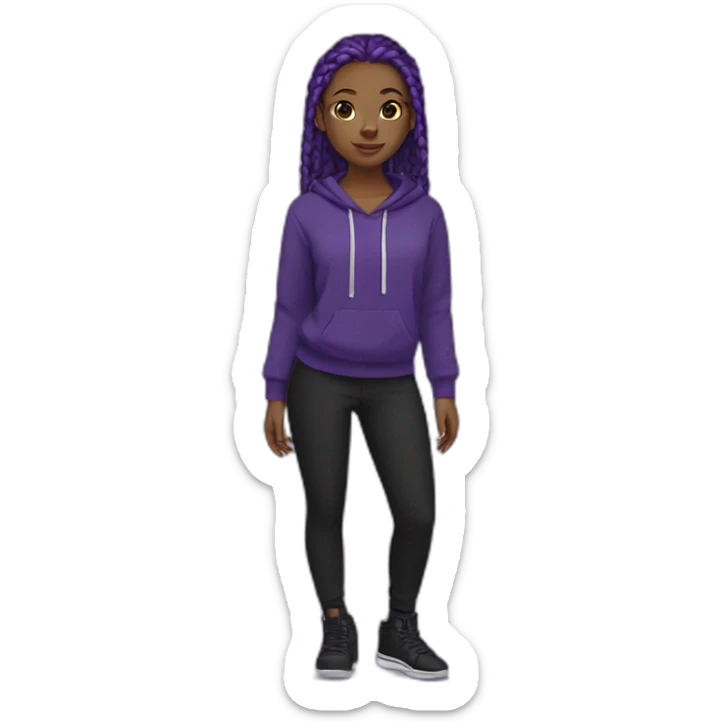 Black girl purple braids black hoodie black pant and black handbag sticker
