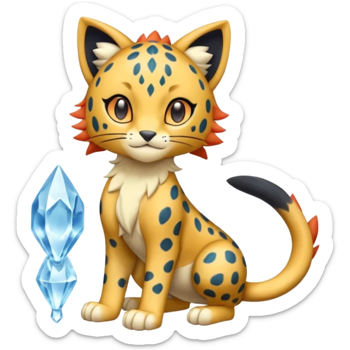 Icy Elemental Pawny Cute Innocent Liepard-Amaura-Litten-Sprigatito-Pokémon-fusion-creature (full body) sticker