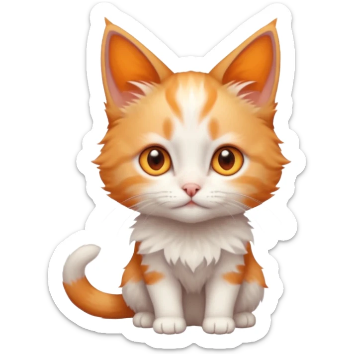 full body of very small + skinny ginger and white kitten with deep orange eyes and triangular shaped face sticker