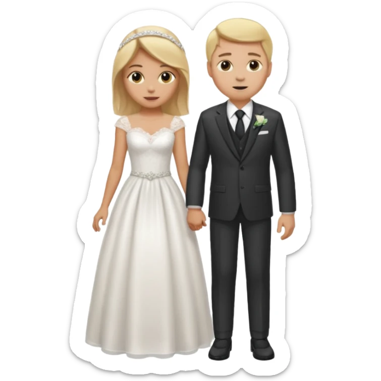 A Blonde girl with light brown skin in wedding dress with  a white man next too her with a suit on sticker