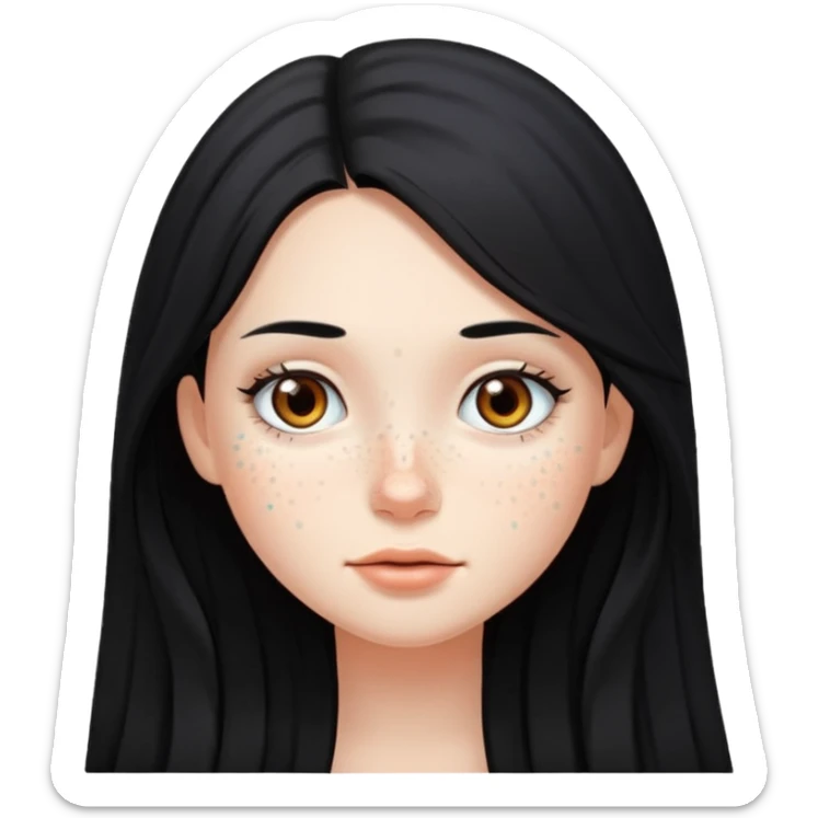 Girl with long black hair and fair skin with freckles sticker