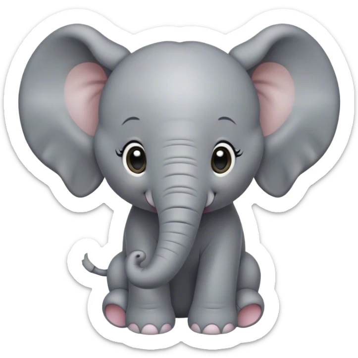 Cinematic Cute Baby Elephant Portrait Emoji, Head tilted playfully and inquisitively, featuring a velvety gray hide with oversized floppy ears and round, sparkling eyes filled with wonder, Simplified yet irresistibly adorable features, highly detailed, glowing with a warm, friendly glow, high shine, affectionate and spirited, stylized with a touch of playful charm, bright and endearing, soft glowing outline, capturing the essence of a mischievous yet loving baby elephant, so playful it feels like it could trundle out of the screen into your arms! sticker