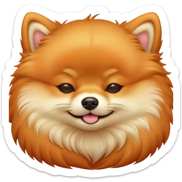 Meme-Worthy Cute Sleeping Orange Pomeranian Portrait Emoji, Head resting peacefully with a contented smile, showcasing a delightfully compact build and a luxuriously soft, fluffy orange Fur, eyes shut in a serene nap, Simplified yet hilariously adorable features, highly detailed, glowing with a soft, drowsy light, high shine, relaxed and utterly lovable, stylized with an air of playful laziness, bright and heartwarming, soft glowing outline, capturing the essence of a comically sleepy companion, so meme-worthy it feels like it could instantly become the next viral sensation of adorable slumber! sticker