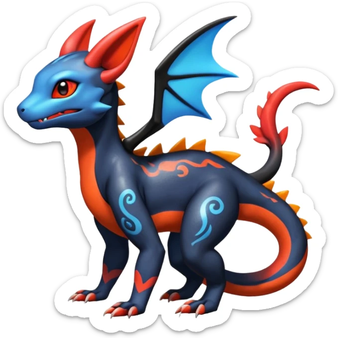 Cute Exotic Shiny Colorful Guilmon-Salandit-Umbreon-Charmeleon-Fakémon-hybrid-creature (full body)  sticker