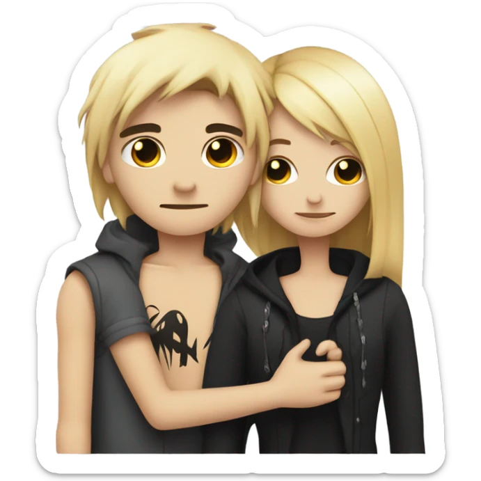 Emo couple hugging  guy with emo hair black lip rings hair and girl with blonde hair sticker