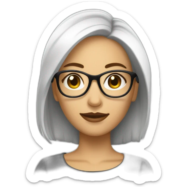 femme blanche brune avec un carré, des cheveux lisses et des lunettes sticker