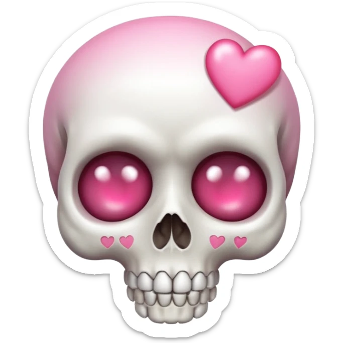 
Cute kawaii skull with a heart shaped pink  nose cartoon -style/cute and transparent for a sticker sticker