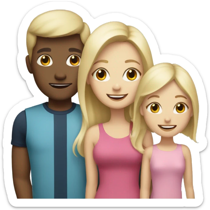 family of four with 2 blonde hair girl blonde mom blonde dad and black and white dog  sticker