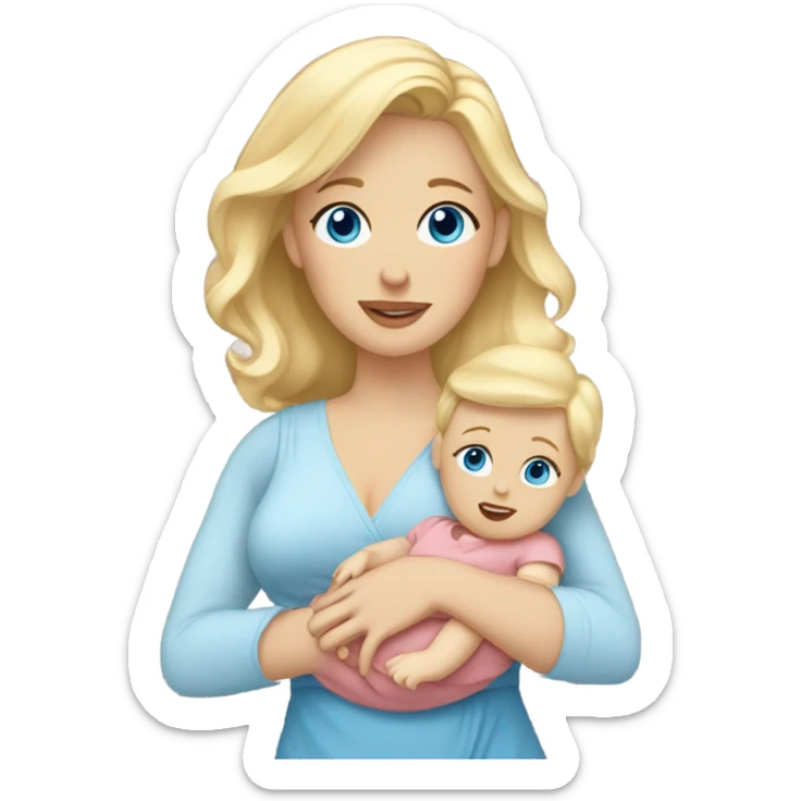 Blonde hair blue eye mom in dress with toddler and newborn sticker