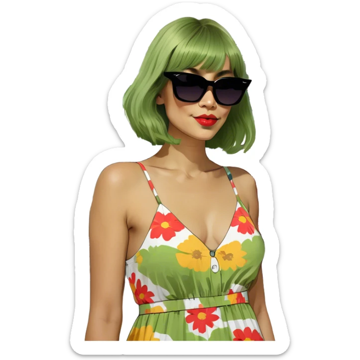 blonde white girl with a bob in front of the painted ladies in san francisco  sticker