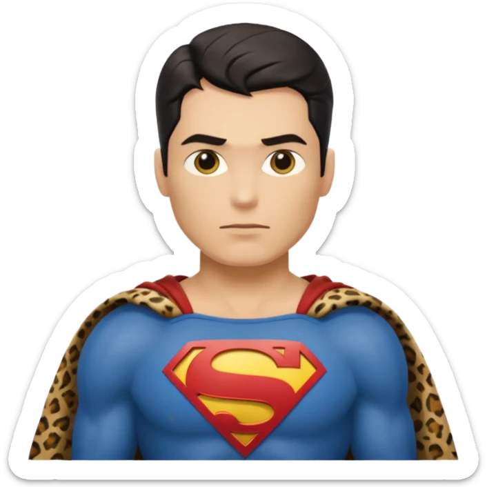 a superman wearing ancient animal skin cloth, half body, icon, yellow skin sticker