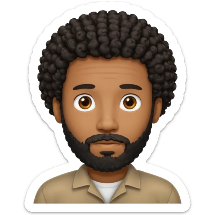 This is a cartoon-style avatar of a black man with curly black hair, a beard, and a calm expression  sticker