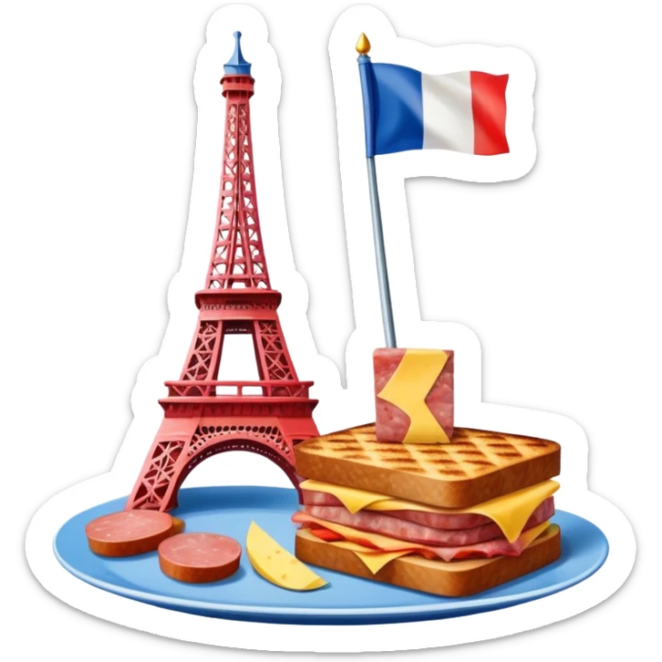 Spam meat Eiffel tower and French flag surrealist painting  sticker