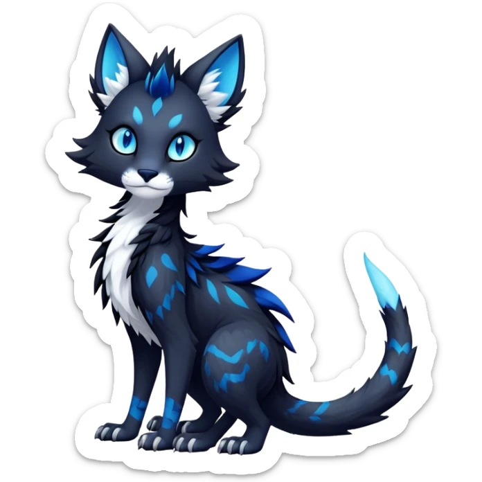 Kawaii dark edgy fantasy feline-vernid-sergal-fursona animal creature with a tufted tail full body with intricate markings.   sticker