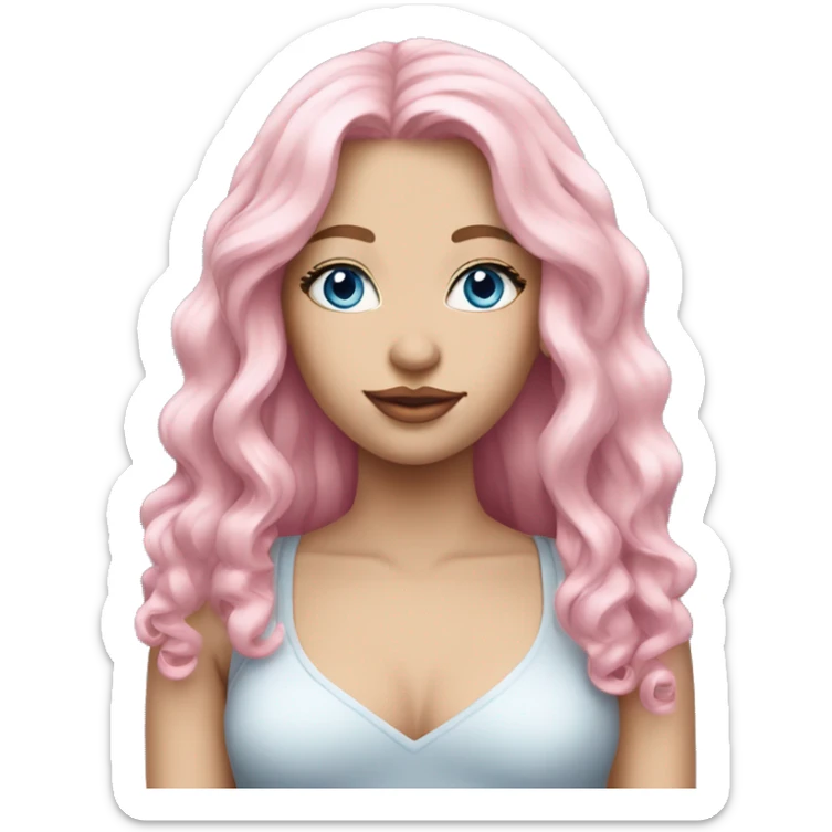 a beautiful girl with fair skin, blue eyes and long soft pink hair, with pink lipstick on her lips. full length sticker