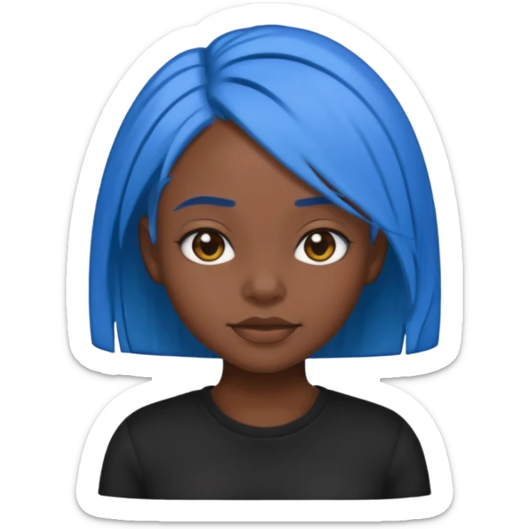 black girl emoji with blue hair and edges in a black shirt  sticker