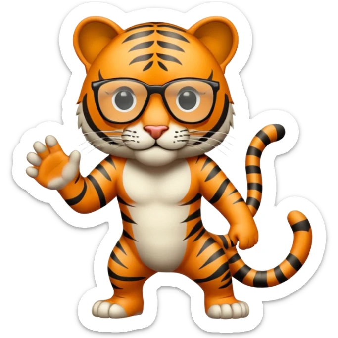 un tigre con gafas oscuras parado en dos patas bravo con la mano en la derecha en la pose: Firme sticker