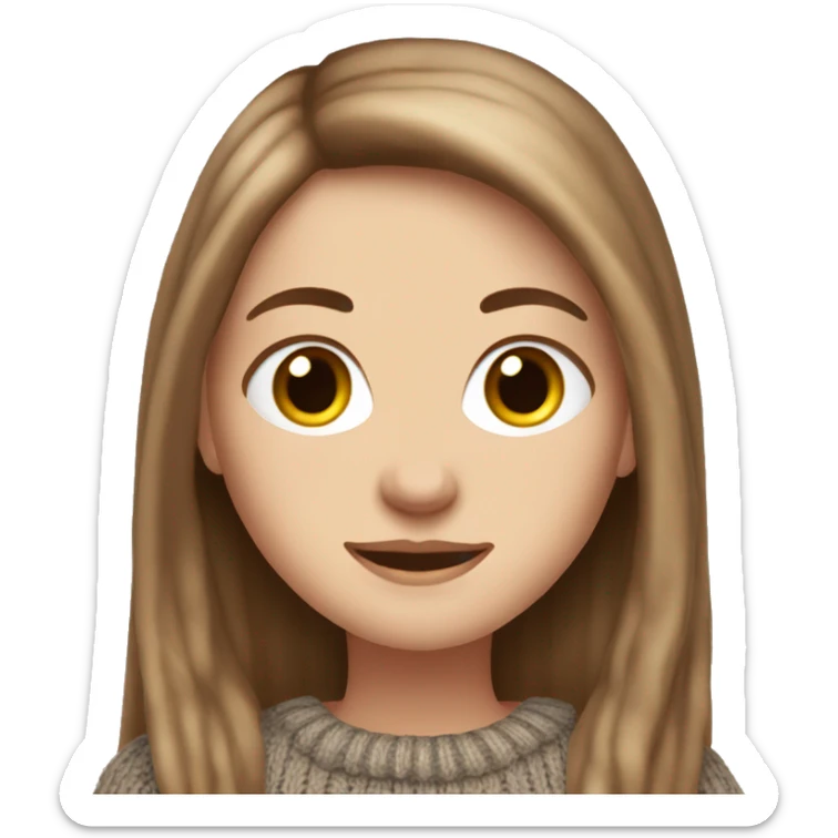 white girl brown long straight hair in knitted cozy sweater  sticker
