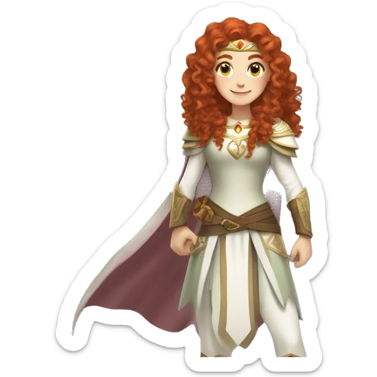 a white girl with long red curly hair and freckles, cosplaying Princess Zelda posing and smiling sticker