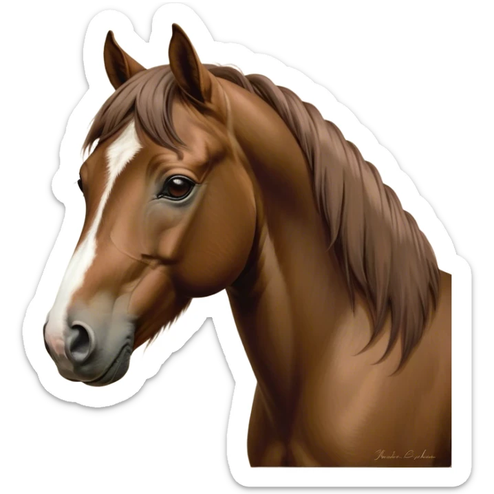 Beautiful and Majestic Brown Welsh Pony Portrait Emoji, Head and body exuding rustic elegance with a rich, glossy brown color and eyes gently closed in serene repose, Simplified yet exquisitely endearing features, highly detailed, glowing with a soft, drowsy earthy light, high shine, relaxed and utterly noble, stylized with an air of pastoral majesty, soft glowing outline, capturing the essence of a beautiful and majestic brown Welsh pony that embodies the timeless charm of the countryside! sticker