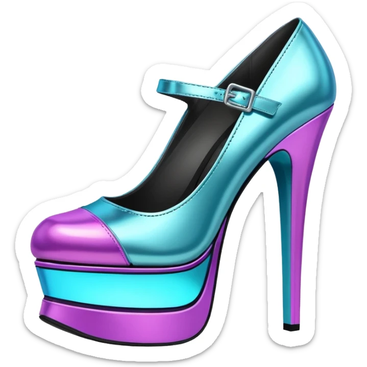 8k quailty, 8000x8000px resolution, ultra detailed, cyberpunk style and color scheme,  digital illustration of platform high heel shoes. No human figures, no emoji icons, no emoji faces, isolated on transparent background  sticker