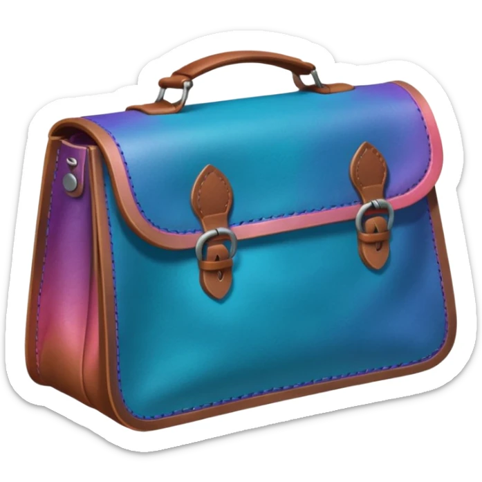 coins in gradient of turquoise, blue, pink, purple, and coral color inside a brown leather bag sticker