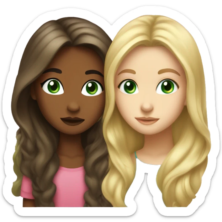 blonde girl with blue eyes kisses girl with long brown hair and green eyes sticker